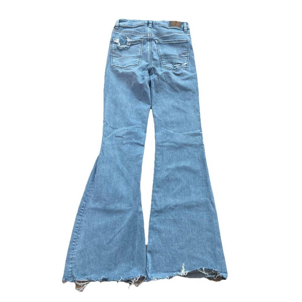 American Eagle Denim Jeans Super High Rise Flare Distressed Blue Women's Size 2 - Picture 2 of 7